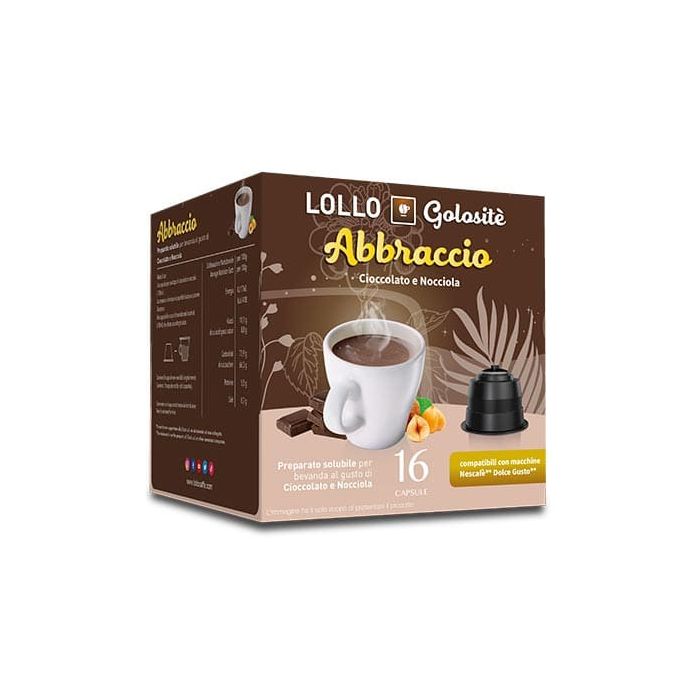 Bevanda al cioccolato e Nocciola, Capsule compatibili Nescafè Dolce Gusto, Lollo Caffè, 16 pezzi