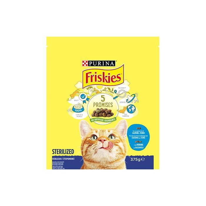 Friskies Croccantini per Gatti Sterilizzati Salmone, Tonno e Verdure, 375gr 