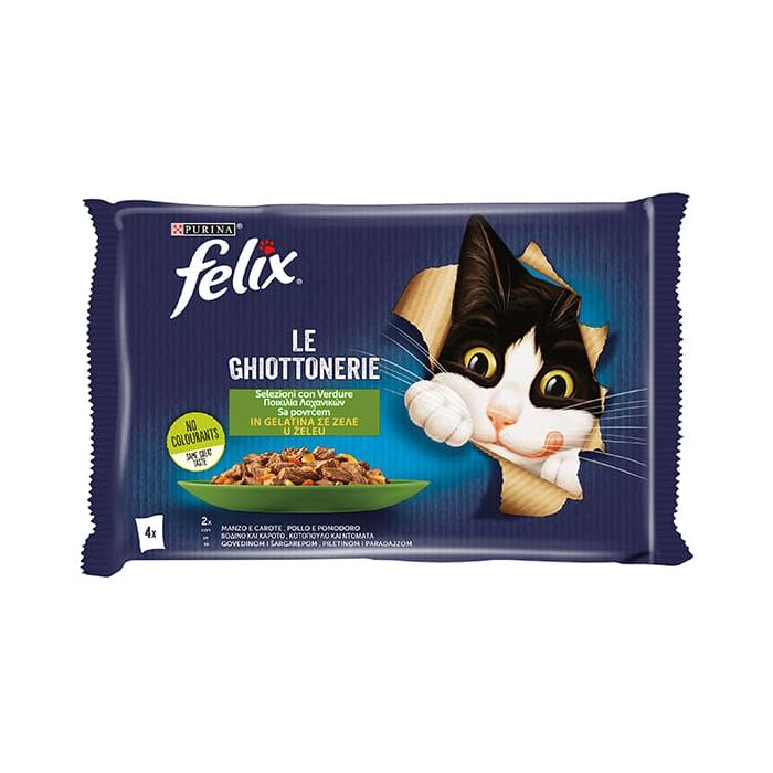 Felix Gatto Le Ghiottonerie, con Manzo, Carote, Pollo e Pomodoro, 4x85gr