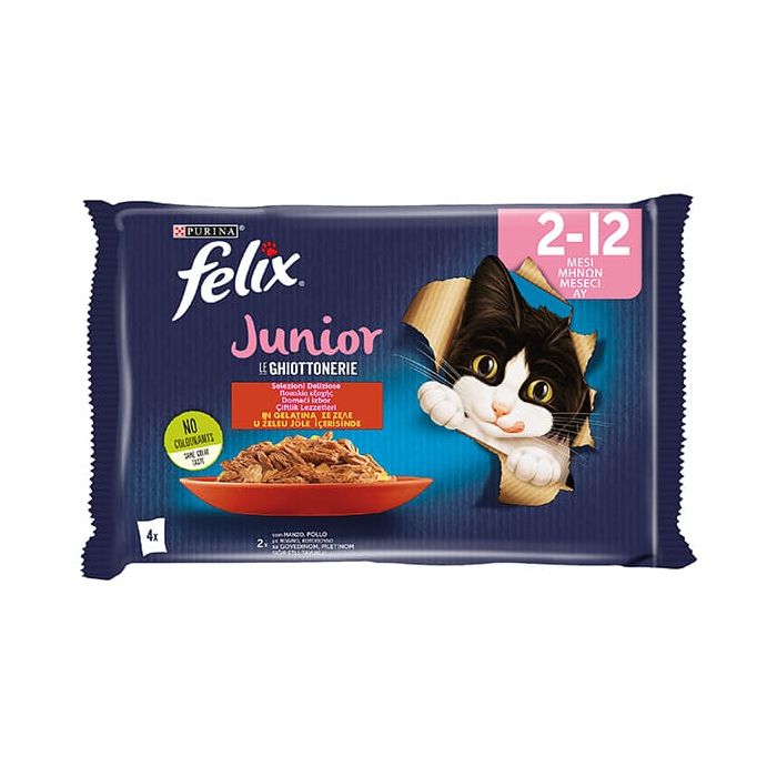 FELIX Le GHIOTTONERIE Gatto Junior Con Manzo e Pollo 4x85 Gr