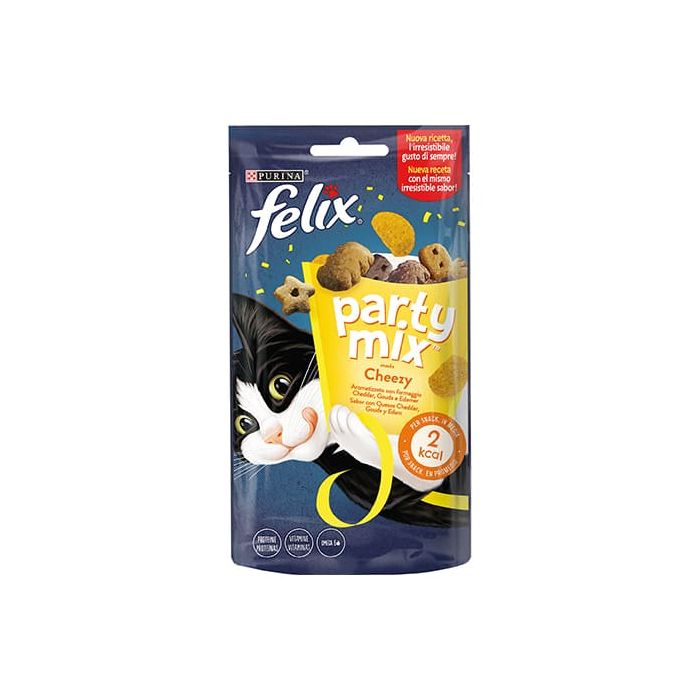 Felix Party Mix Gatto Snack Cheezy Mix formaggio Cheddar, Gouda e Edamer 60 Gr