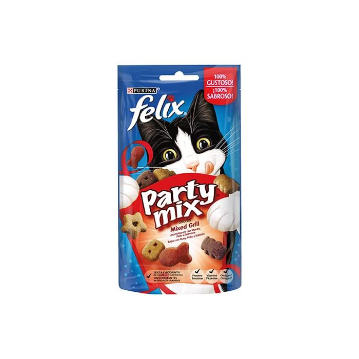 Felix Party Mix Gatto Mixed Grill Manzo, Pollo e Salmone, 60 Gr