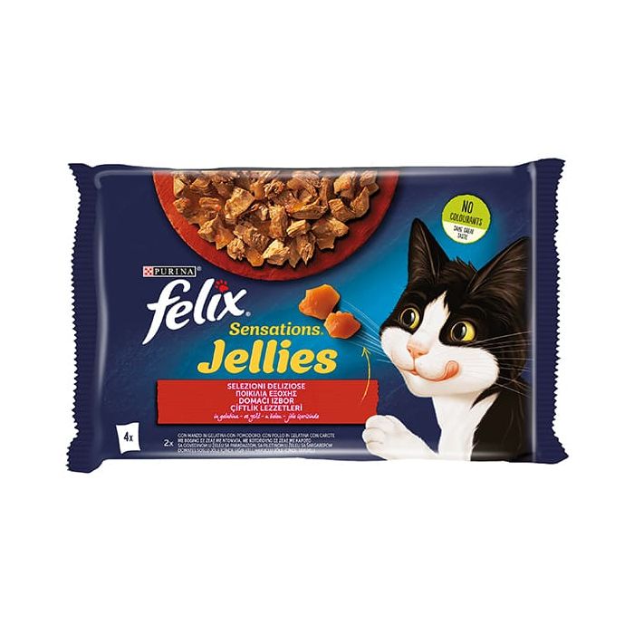 FELIX SENSATIONS Jellies Manzo e Pomodoro - Pollo e carote 4x85 Gr