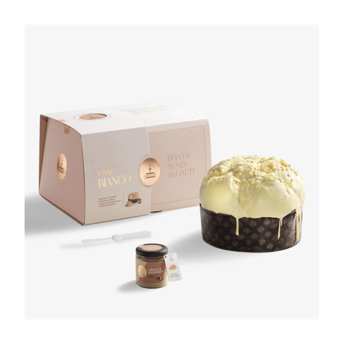 Fiasconaro Oro Bianco, Panettone con cioccolato bianco e crema di mandorle da spalmare, 1kg