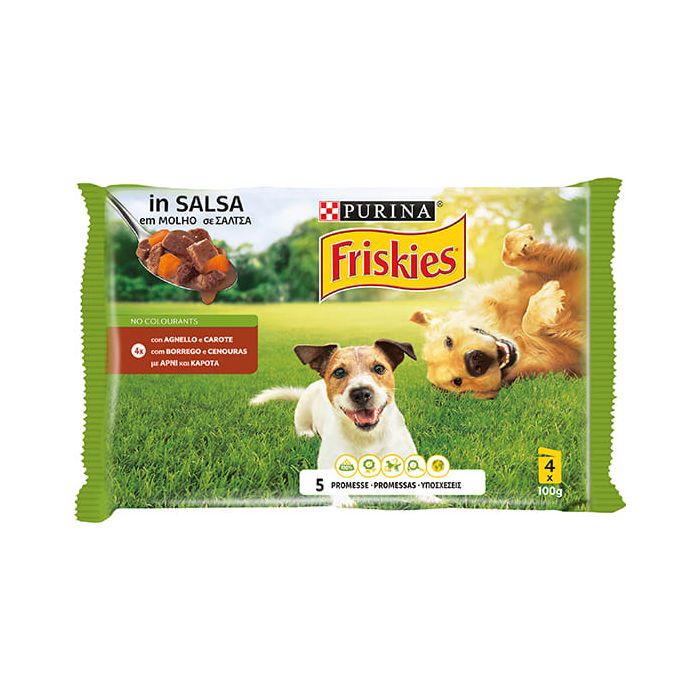Friskies Cane, Bocconi in salsa con Agnello e Carote, 4x100gr