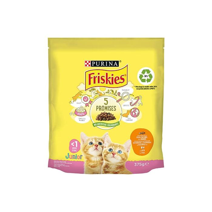 Friskies Crocchette per Gatti Junior con Pollo e Tacchino, Latte e Verdure, 375gr
