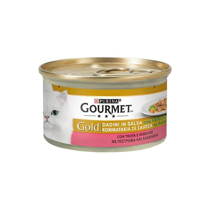 Gourmet Gold Gatto, Dadini in Salsa con Verdure e Trota, 85gr