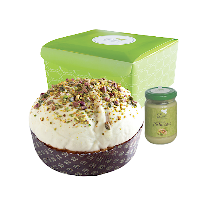 Panettone Artigianale Pistacchioso da 1 Kg + 200 g. Crema di Pistacchio In Barattolo