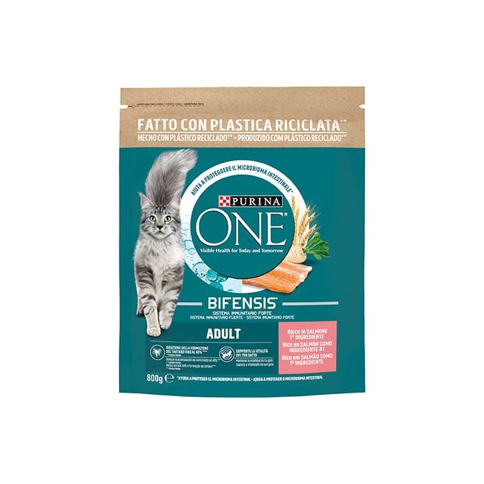Purina One Adult per Gatti, con Salmone e Cereali Integrali, Bifensis 800 Gr