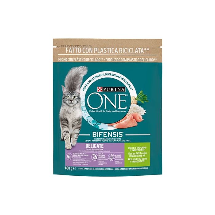 Purina One Delicate per Gatti, ricco in Tacchino, Bifensis 800gr