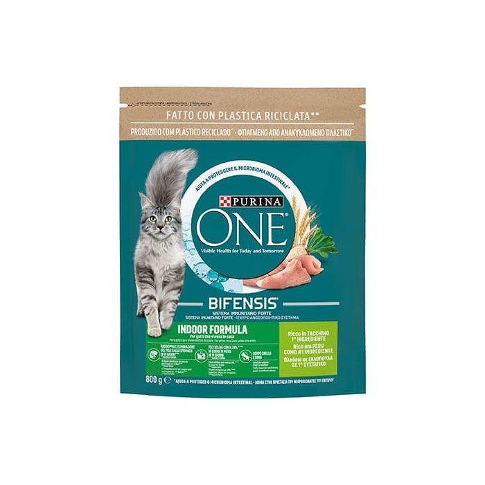 Purina One Indoor Formula per Gatti, ricco in Tacchino, Bifensis 800gr